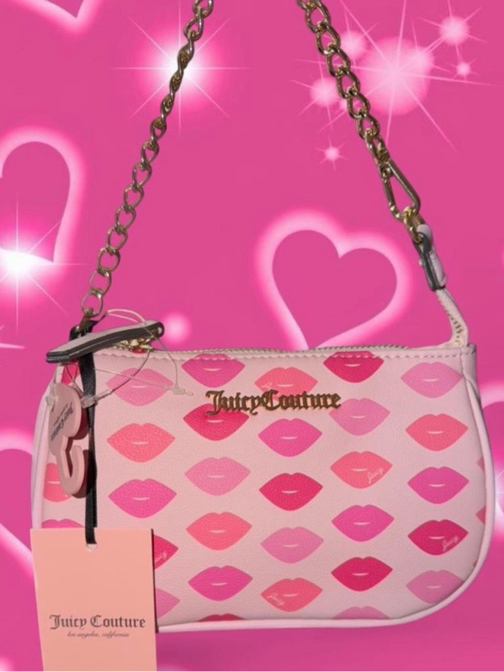 Mini Juicy Couture Pink Lip-Print Shoulder Bag
